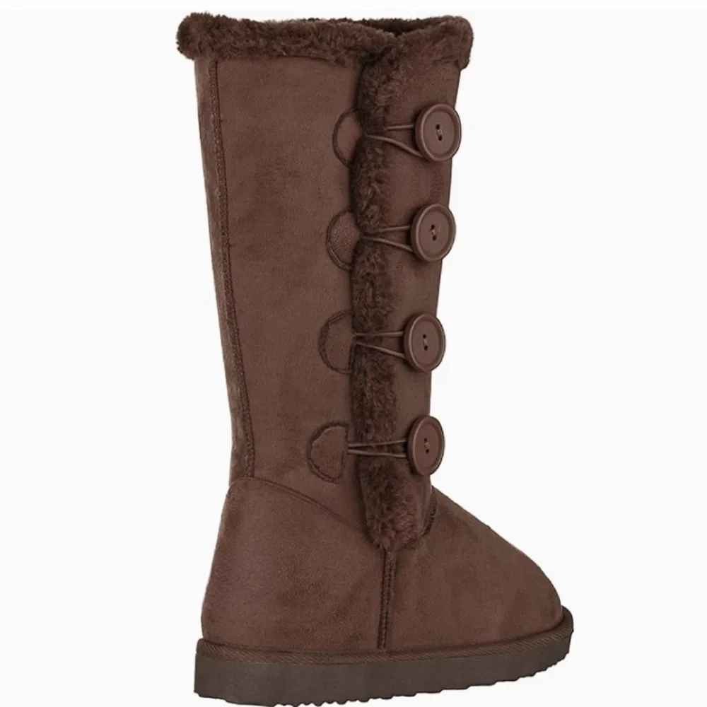 Winter Snow Cozy Brown Button-Up Girls Boots